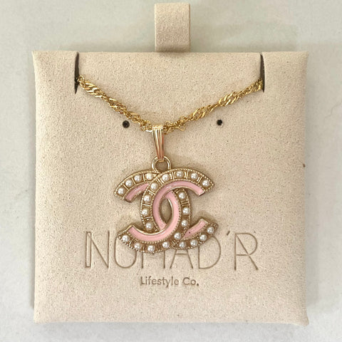 CC Pearl Logo Necklace- PINK