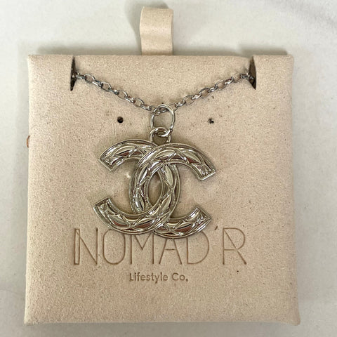 CC Large Quilted Logo Necklace- SILVER