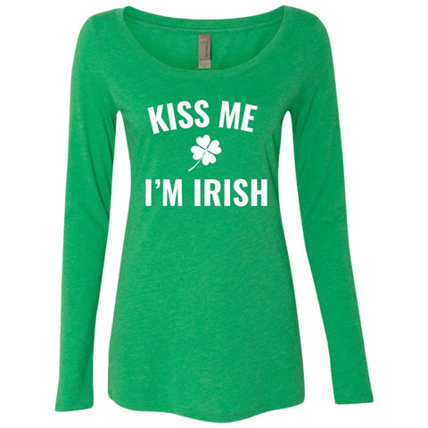 "Kiss Me I'm Irish" Ladies' Triblend LS Scoop