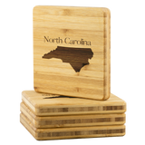 North Carolina Map Bamboo Coaster Set