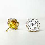 CC Mini Flower Stud Earrings- WHITE/GOLD