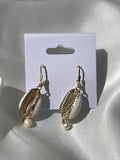 Cowrie Freshwater Pearl Drop Gold Earrings