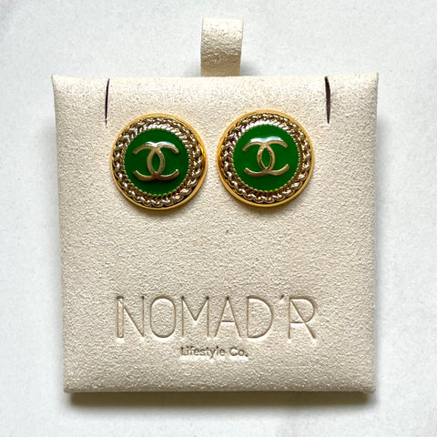 CC Small Classic Stud Earrings- GREEN