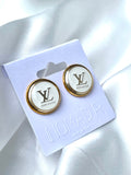 LV White & Gold Minimalist Stud Earrings