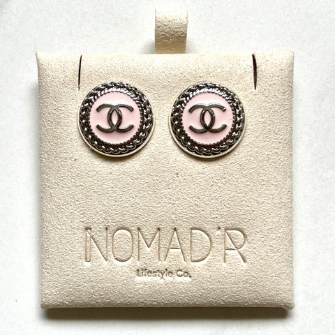 CC Small Classic Stud Earrings- LIGHT PINK/SILVER
