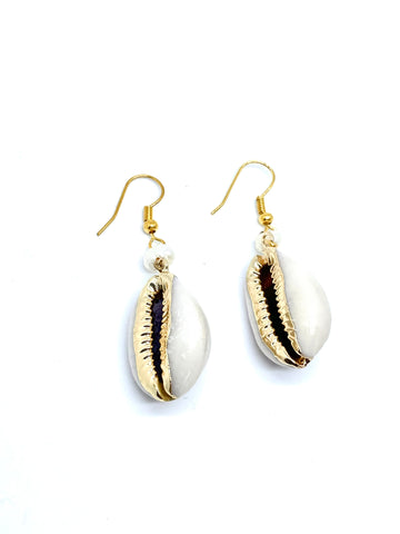 Cowrie Shell Pearl Drop Earrings