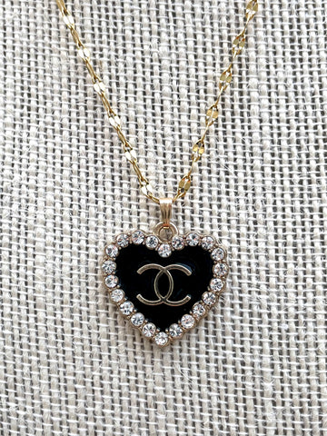 CC Halo Heart Necklace- BLACK