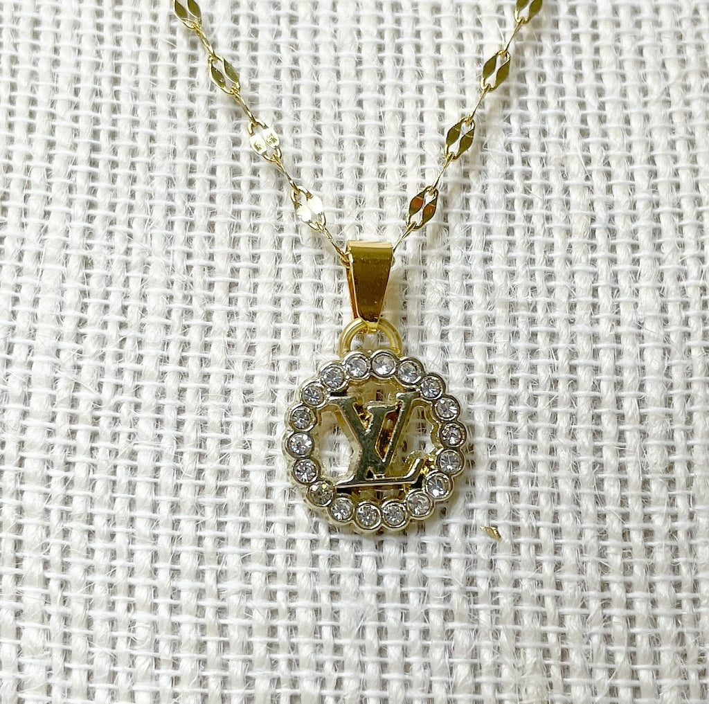 LV Gold & Swarovski Crystal Dainty Necklace (16”) – Nomad'r
