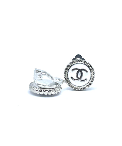 CC Clip-On Earrings- WHITE/SILVER