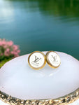 LV White & Gold Minimalist Stud Earrings