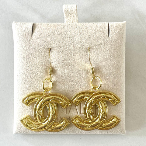 CC Large Logo Quilted Drop Earrings- BRIGHT GOLD