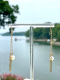 Gold Bar & Freshwater Pearl Drop Earring