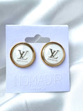 LV White & Gold Minimalist Stud Earrings