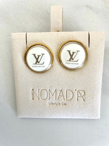 LV White & Gold Minimalist Stud Earrings – Nomad'r Lifestyle Company