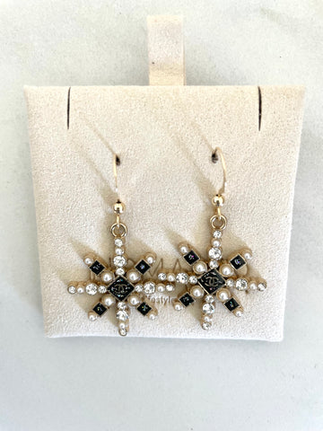 CC Swarovski Crystal & Pearl Snowflake Drop Earrings