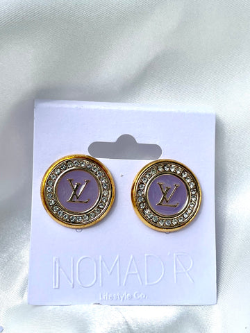 LV Purple & Gold Swarovski Crystal Stud Earrings