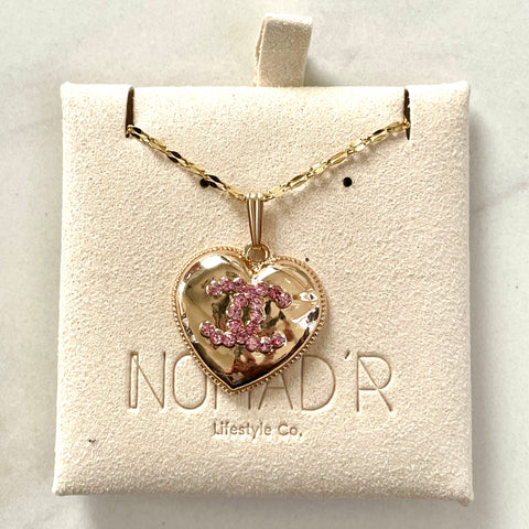 CC Crystal Heart Pendant- GOLD & PINK