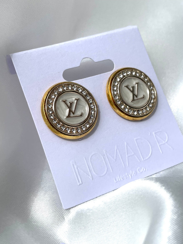 LV White & Gold Swarovski Crystal Stud Earrings – Nomad'r Lifestyle Company
