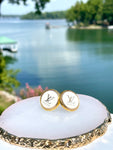 LV White & Gold Minimalist Stud Earrings