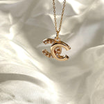 CC Half Pearl Logo Necklace-GOLD