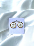 LV White & Gold Minimalist Stud Earrings