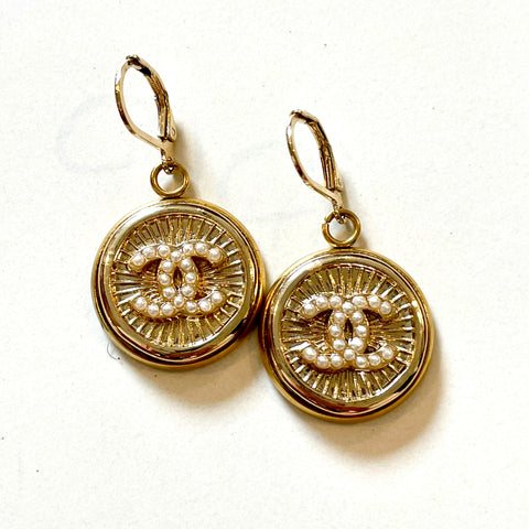CC Peal Medallion Drop Earrings- GOLD