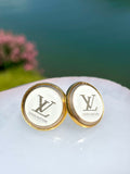 LV White & Gold Minimalist Stud Earrings