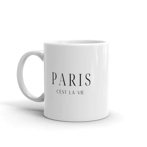 "Paris C'est La Vie- Black" White glossy mug